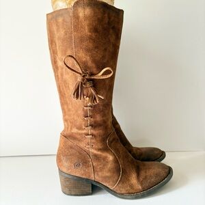 Born Beckett Brown Suede Leather Laced Up Side Tall Boots